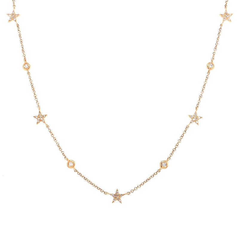 women's religious necklaces-14K Yellow Gold Diamond Star & Diamond By The Yard Necklace