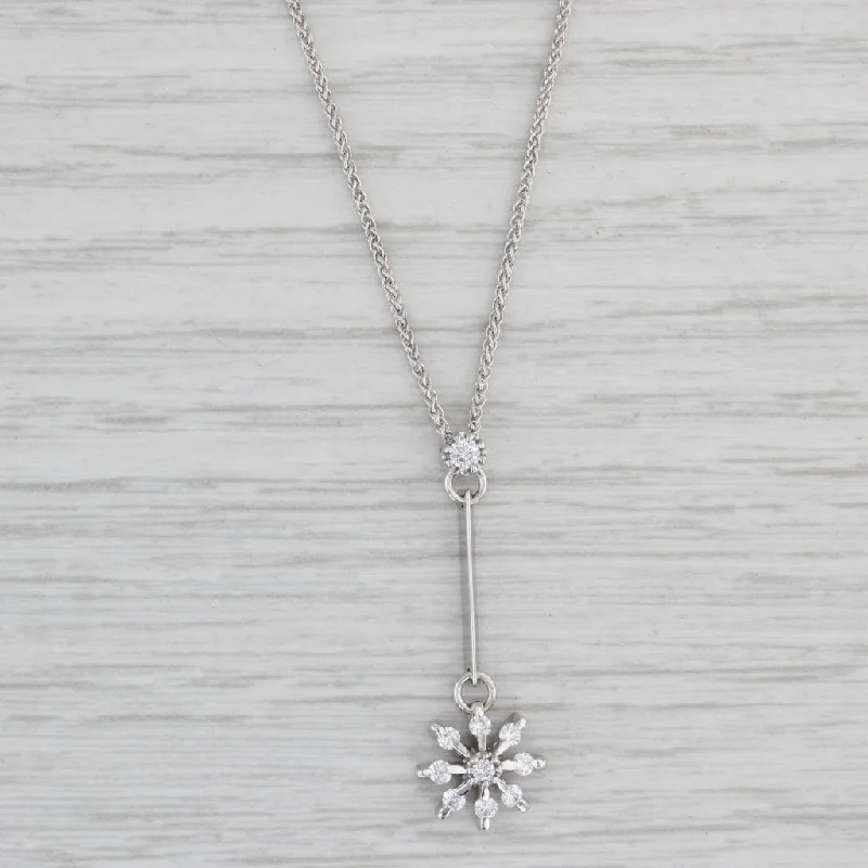 women's mermaid necklaces-Vintage 0.22ctw Diamond Flower Snowflake Pendant Necklace 14k 18k Gold 16.75”