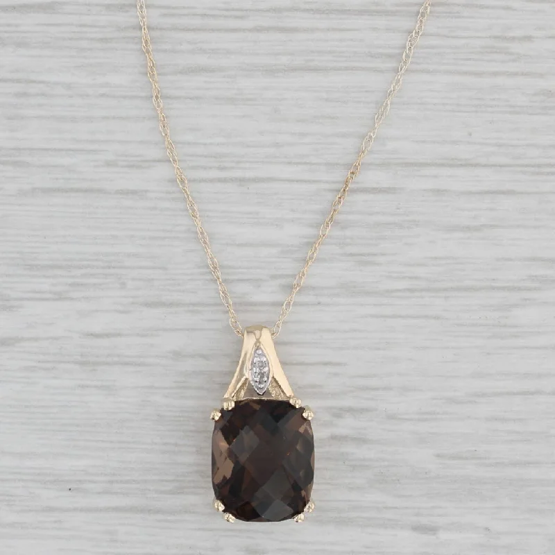 women's turquoise necklaces-5.20ct Smoky Quartz Pedant Pendant Necklace 10k Yellow Gold 18" Rope Chain