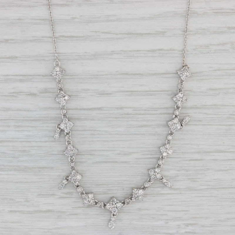 women's mixed-metal necklaces-1.50ctw Diamond Fringe Flower Stations Necklace 14k White Gold 18"-20"