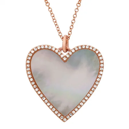 women's astrology necklaces-14K Rose Gold Diamond + Mother of Pearl Large Heart Necklace