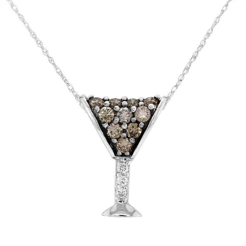 women's box chain necklaces-WHITE GOLD WINE GLASS PENDANT NECKLACE WITH DIAMONDS, 1/2 CT TW