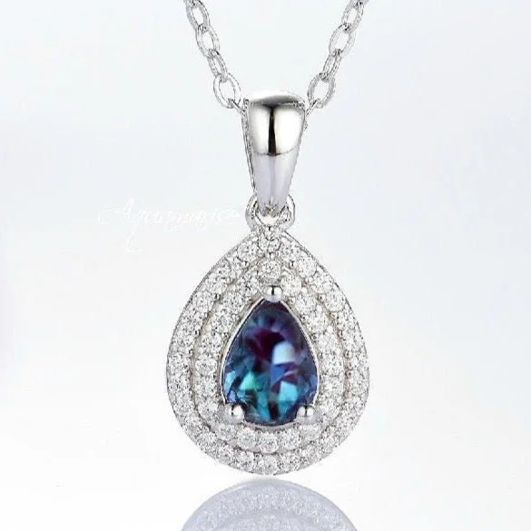 women's symbolic necklaces-Scarlett Teardrop Alexandrite Necklace- Sterling Silver