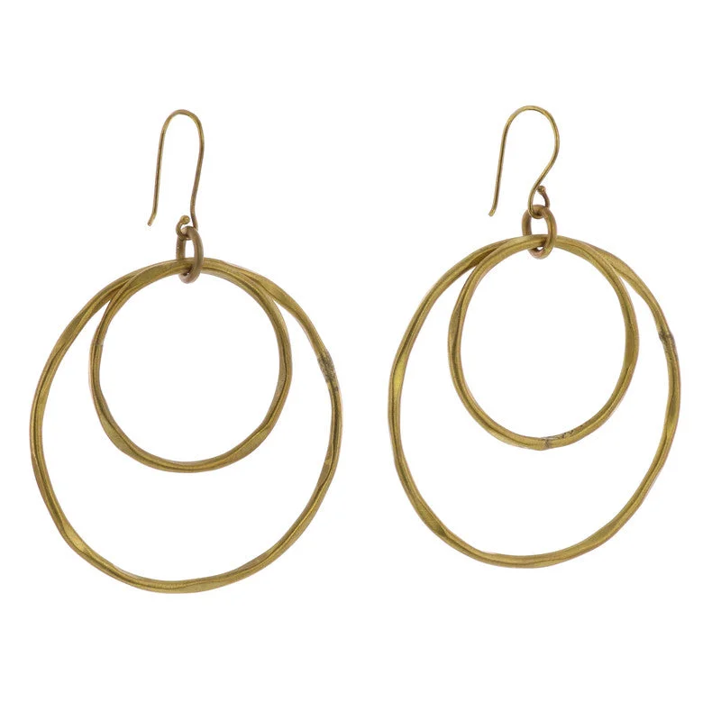 women's mismatched earrings-Gemini Earrings, Round, Lrg - Brass - Brass