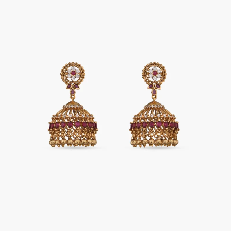 women's two-tone earrings-Mahi Antique Jhumka Earrings