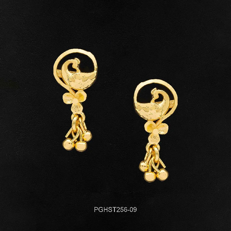 women's bar earrings-GOLDEN HANGING STUD PGHST256-09