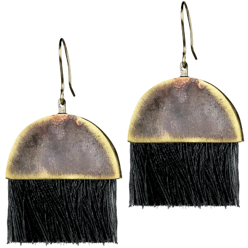 women's lightweight earrings-Cleo Tassel Earrings, Black & Brass