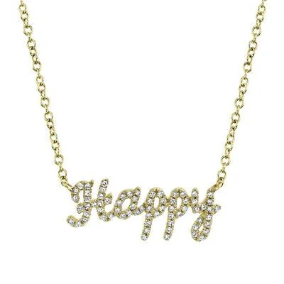 women's fashion necklaces-14K Yellow Gold Diamond "HAPPY" Necklace