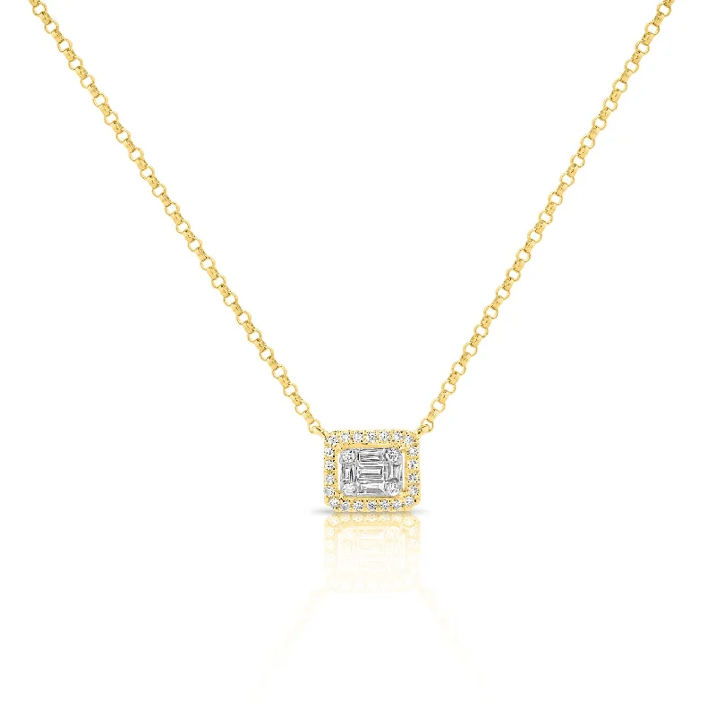 women's protection necklaces-14K Yellow Gold Round+Baguette Cluster Necklace