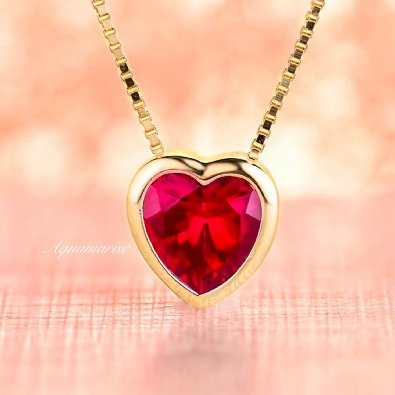 women's antique necklaces-Heart Ruby Necklace- 14K Yellow Gold Vermeil