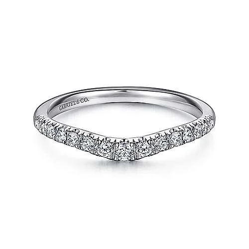 women's twisted engagement rings-Gabriel 14K White Gold Curved French Pavé Diamond Wedding Band