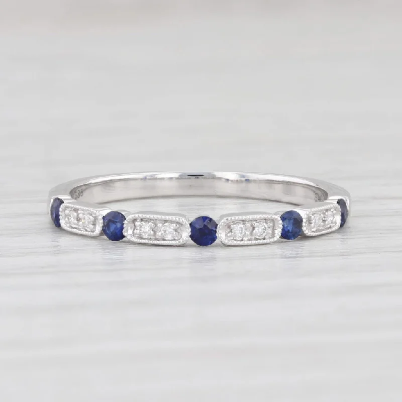 women's astrology engagement rings-New 0.21ctw Diamond Sapphire Stackable Ring 14k White Gold Sz 6.75 Wedding Band