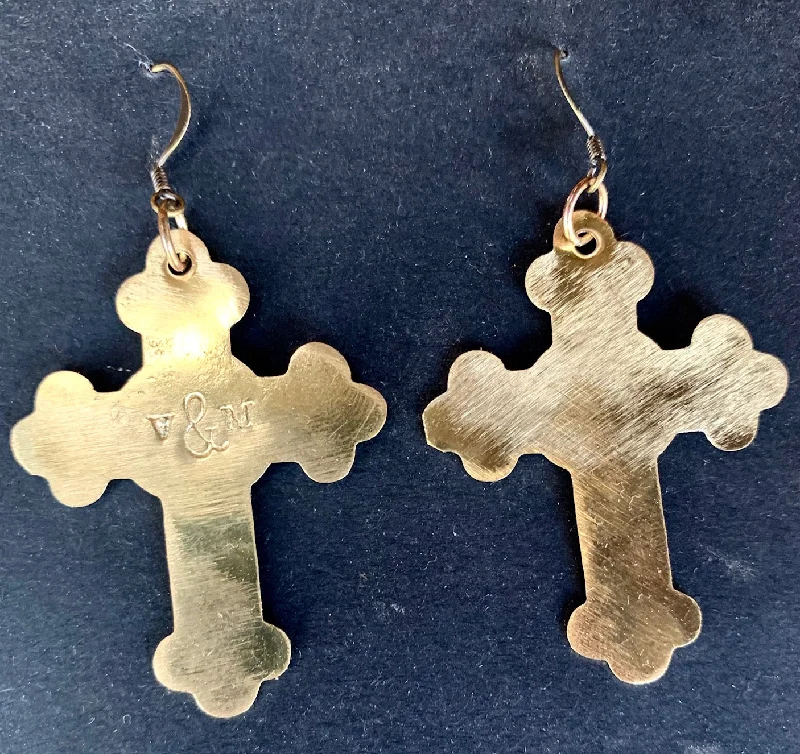 women's sun earrings-Brass Cross earrings