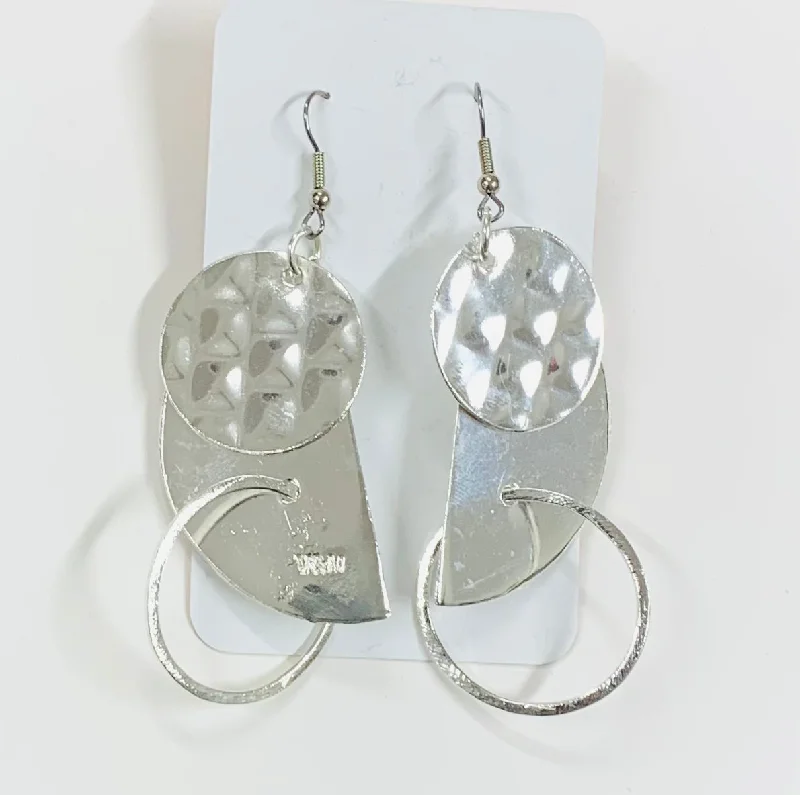 women's nickel-free earrings-Semi circle disc and hoop silver earrings