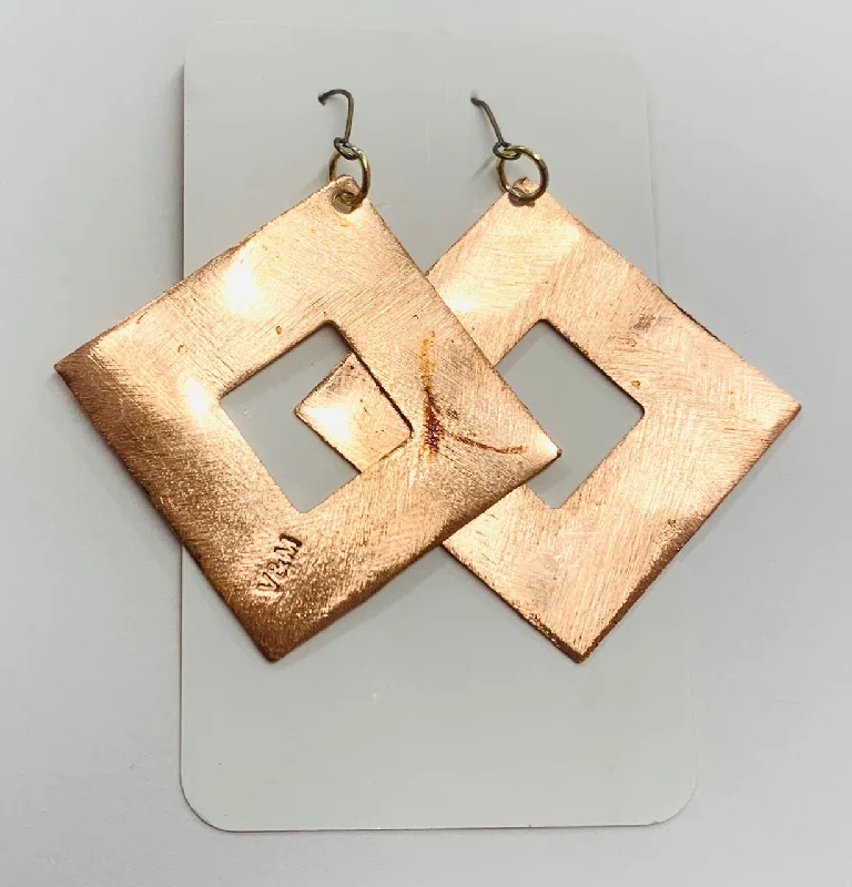 women's stud earrings-Copper retro square earrings