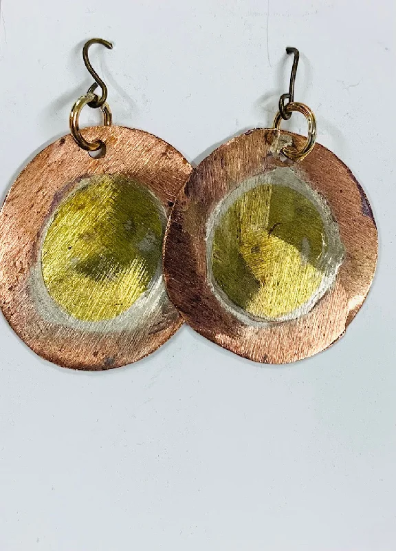 women's adjustable earrings-Mixed metal flat circles