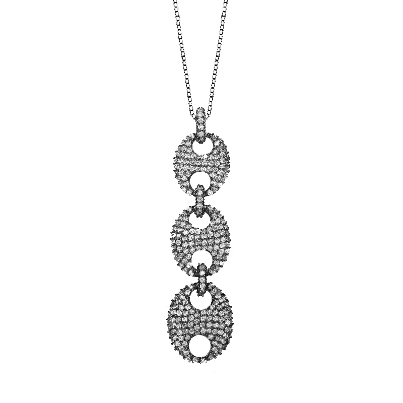 women's sun and moon necklaces-Black Sterling Silver Cubic Zirconia Pendant Necklace