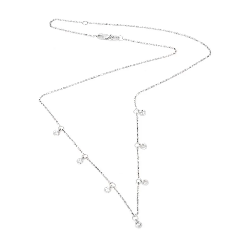 women's handmade necklaces-14K White Gold Dangle Diamond By The Yard Necklace