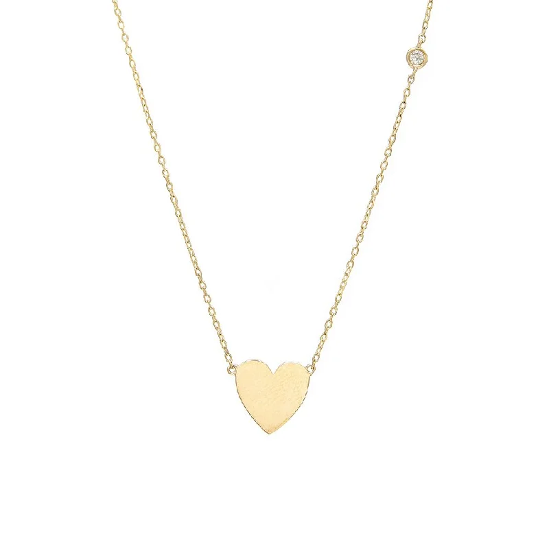 women's nature-inspired necklaces-14K Yellow Gold Diamond Bezel Heart Necklace