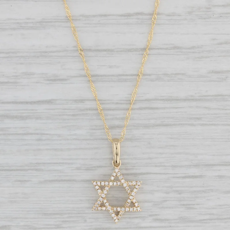 women's layered necklaces-New 0.11ctw Diamond Hebrew Star Pendant Necklace 14k Gold 17.75" Singapore Chain