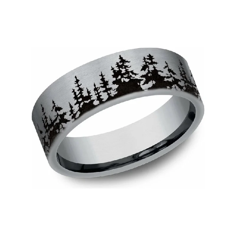 women's minimalist engagement rings-Benchmark 8mm Tree Line Tantalum Wedding Band