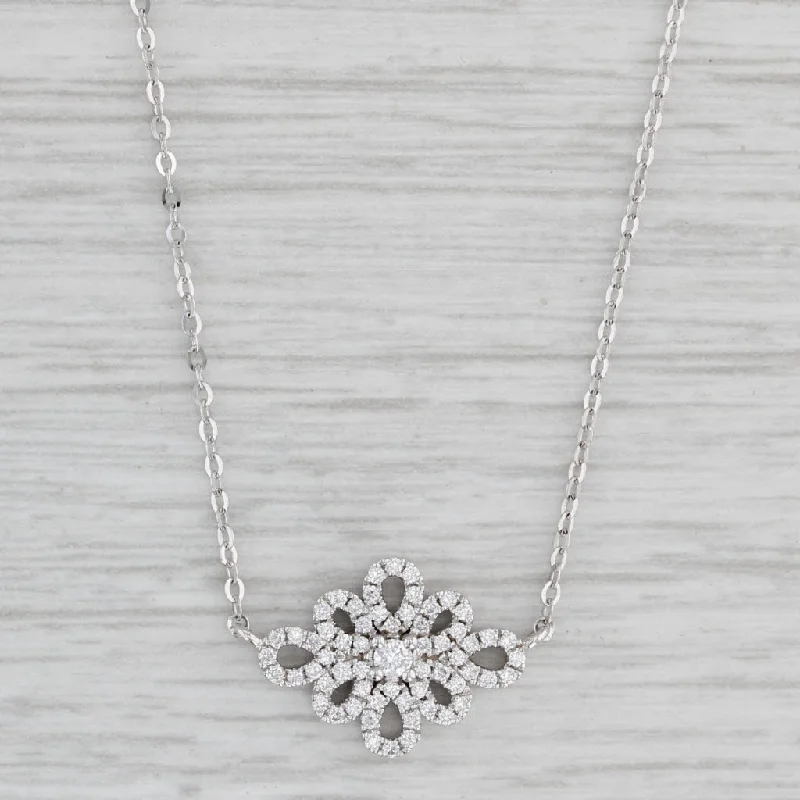 women's matching necklaces-New 0.24ctw Diamond Flower Pendant Necklace 14k White Gold Cable Chain 16"-18"