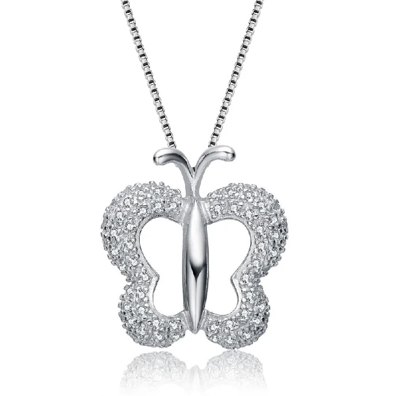 women's long necklaces-Louise Halo Butterfly Pendant Necklace