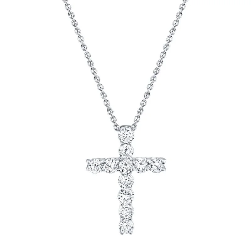 women's tree of life necklaces-14K White Gold Diamond Cross Necklace