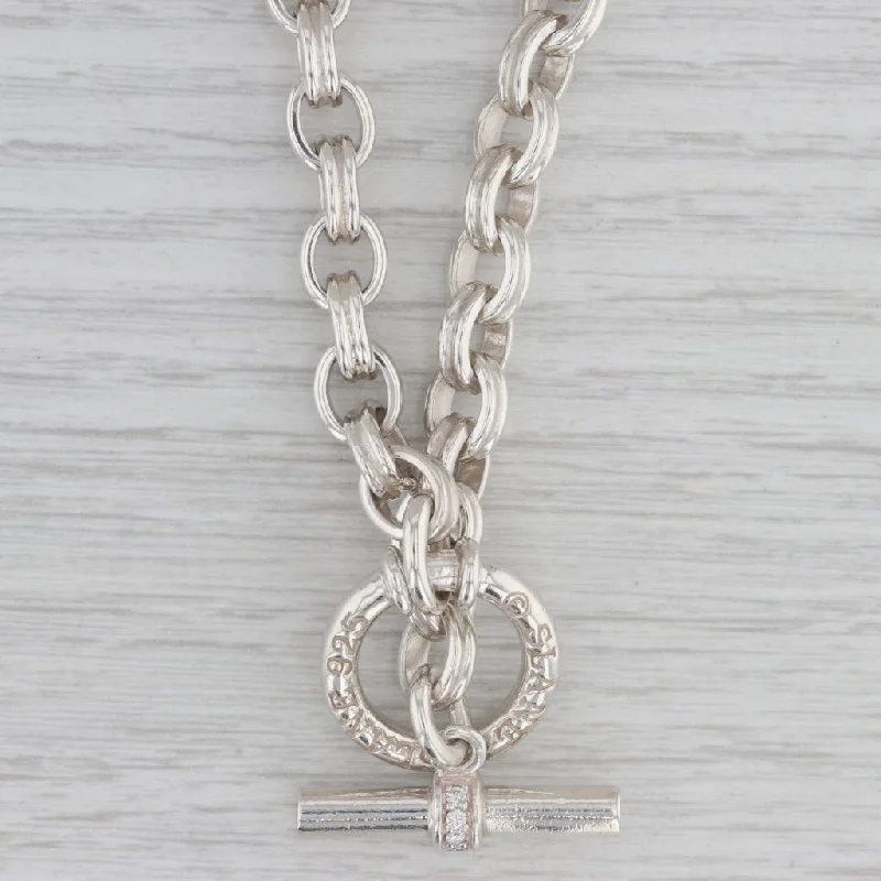 women's mixed-metal necklaces-Slane & Slane Cable Chain Necklace Sterling Silver 0.18ctw Diamond Toggle Clasp