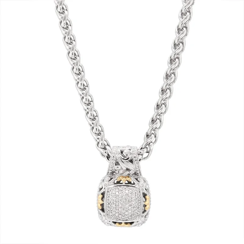 women's initial necklaces-STERLING SILVER DIAMOND PAVE NECKLACE WITH GOLD ACCENTS, .60 CT TW