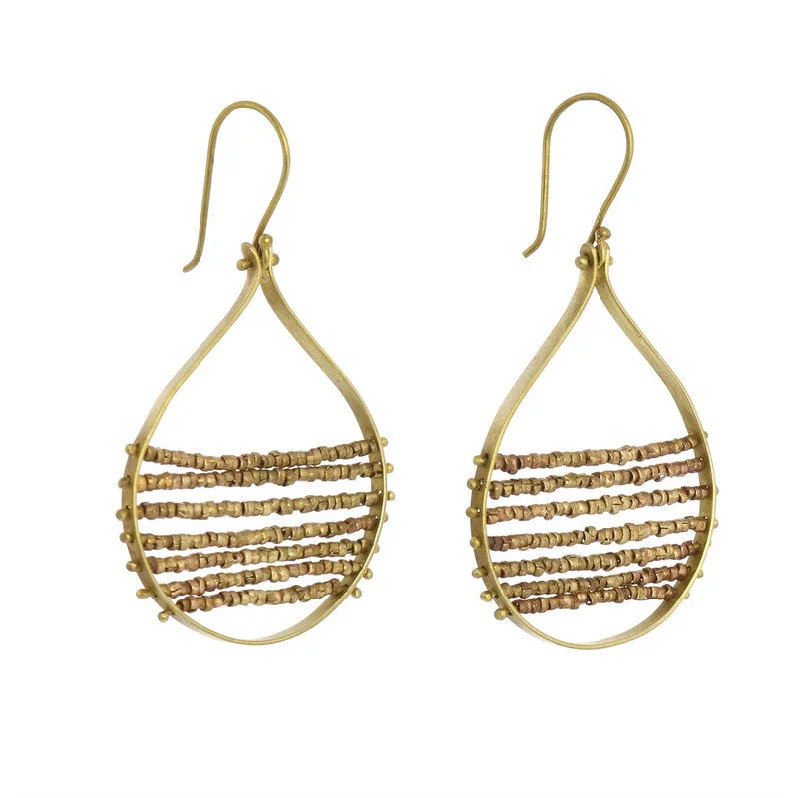 women's horseshoe earrings-Mela Beaded Earrings - Brass