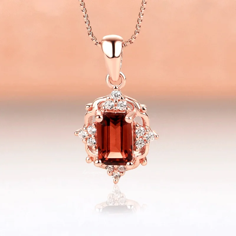 women's rose gold necklaces-Vintage Natural Red Garnet Necklace- 14K Rose Gold Vermeil