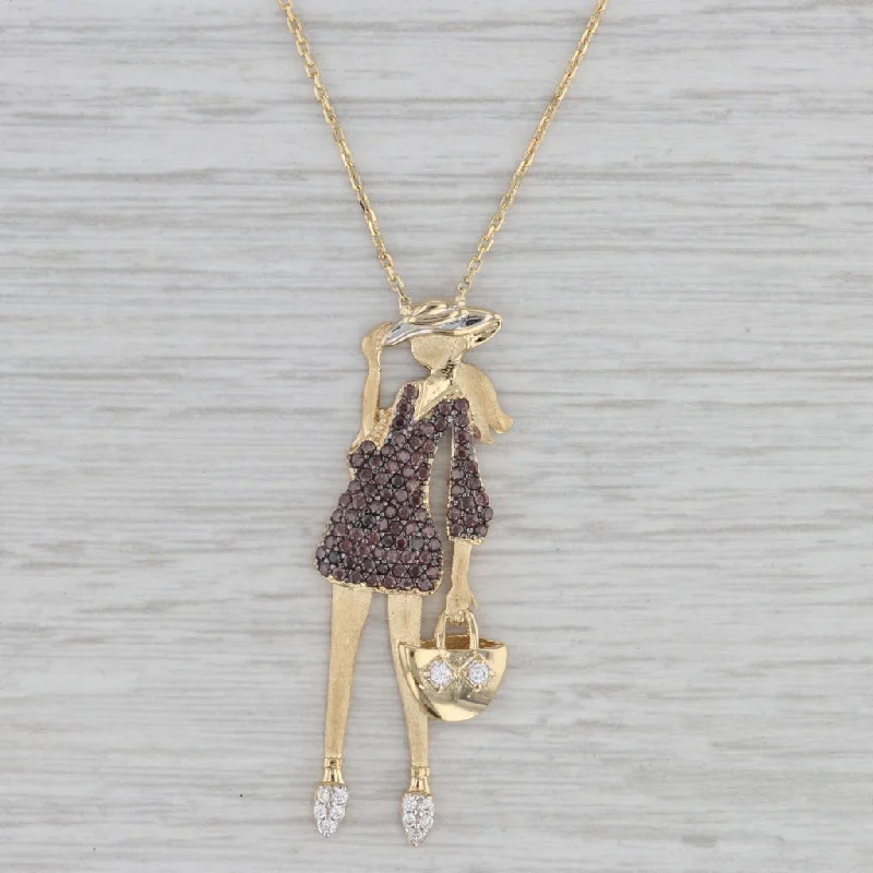 women's box chain necklaces-0.26ctw Cubic Zirconia Figural Fashion Lady Pendant Necklace 18k Gold