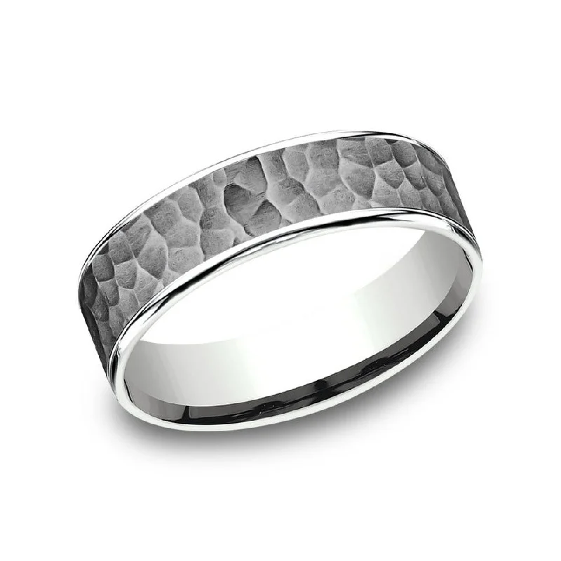 women's channel-set engagement rings-Benchmark Tantalum and 14k White Gold 6.5mm Hammered Finish Wedding Band