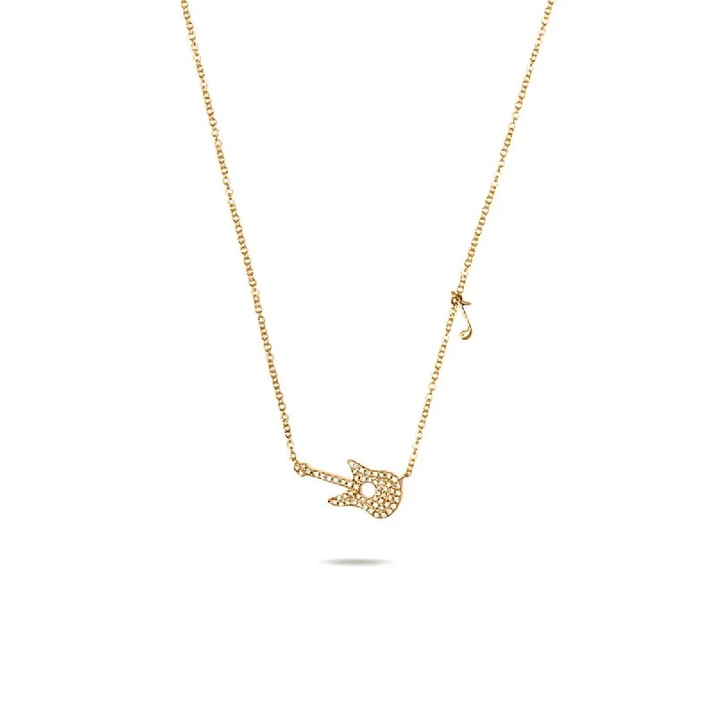 women's high-end necklaces-YELLOW GOLD AND DIAMOND GUITAR NECKLACE, .15 CT TW