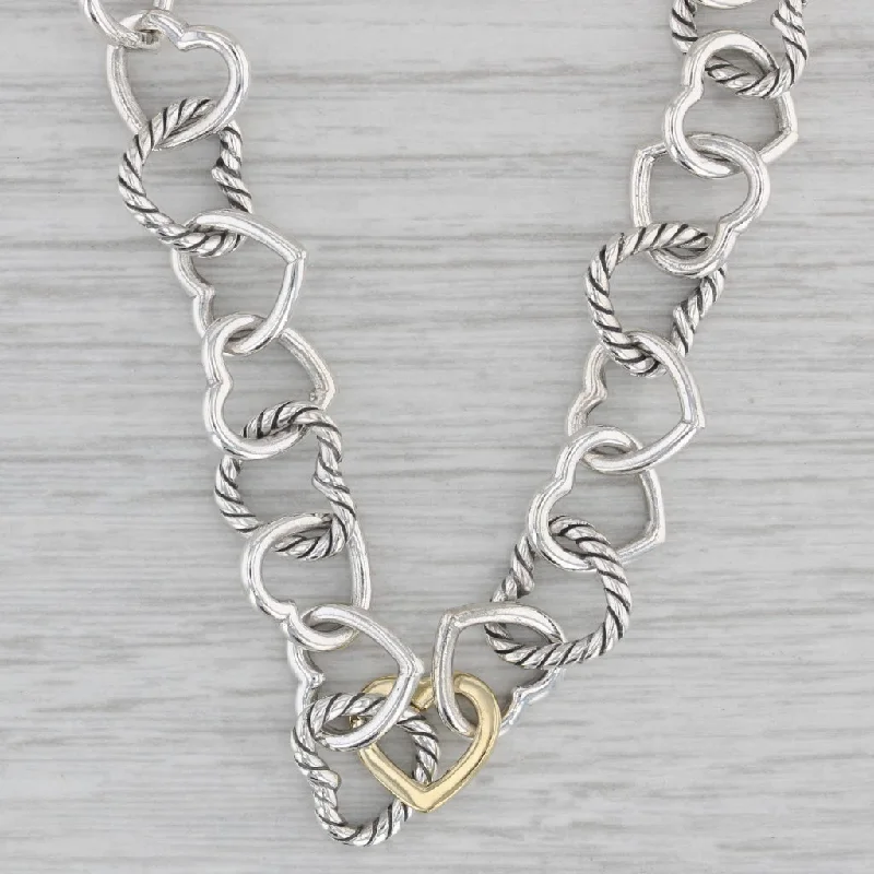 women's symbolic necklaces-David Yurman Linked Hearts Cable Chain Necklace Sterling Silver 18k Gold 17"