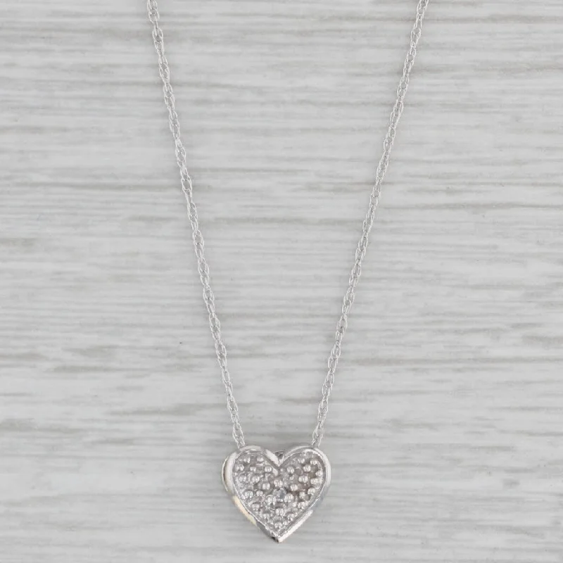 women's adjustable necklaces-Diamond Heart Pendant Necklace 14k 10k White Gold 18" Rope Chain