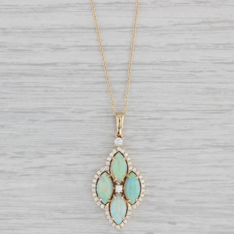 women's chic necklaces-New Opal Diamond Pendant Necklace 14k Yellow Gold 18" Cable Chain