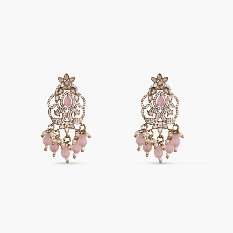 women's platinum earrings-Zarina CZ Pink Drop Earrings