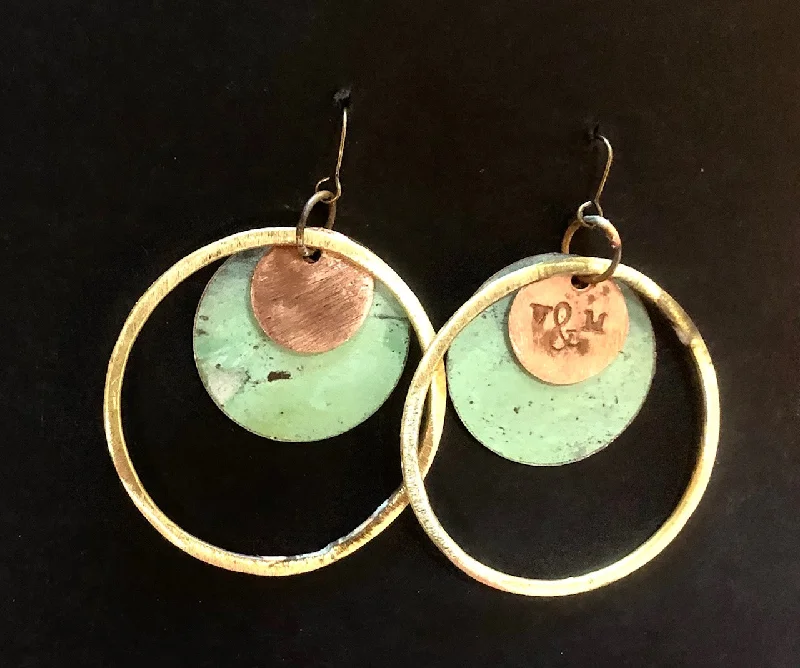 women's high-end earrings-Church patina roof earrings triple circle 65