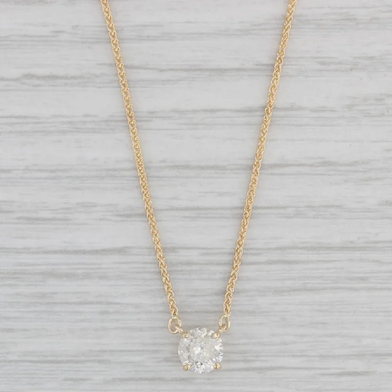 women's bold necklaces-New 1.02ct Diamond Solitaire Pendant Necklace 14k Yellow Gold 16" Wheat Chain