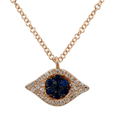 women's moon necklaces-14K Rose Gold Diamond + Sapphire Evil Eye Necklace