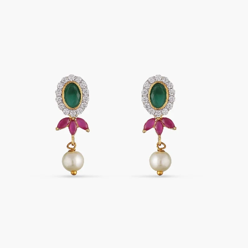 women's vintage earrings-Oval Marquis Pearl Drop CZ Earrings