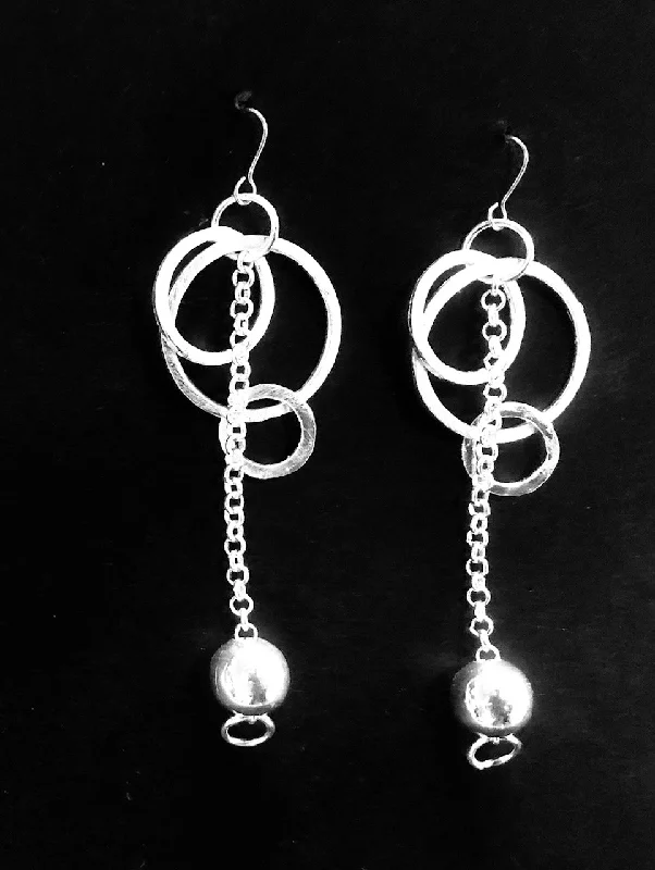 women's bird earrings-Silver hoop and chain feature earrings