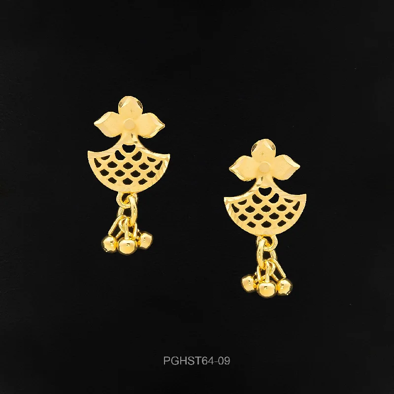 women's floral earrings-GOLDEN HANGING STUD PGHST64-09