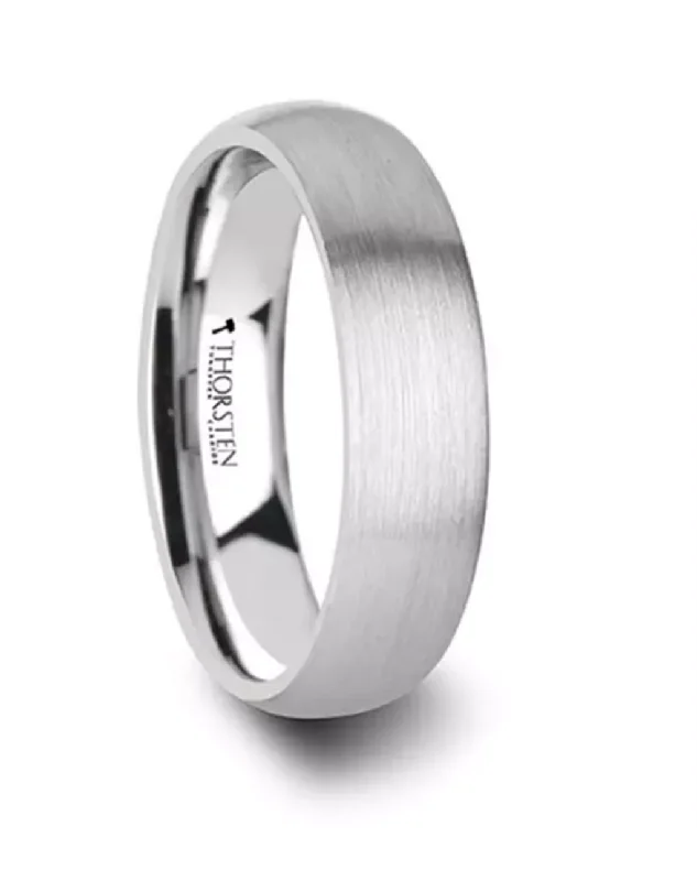 women's statement engagement rings-White Tungsten ‘Pythius’ 6mm Domed Brush Wedding Band