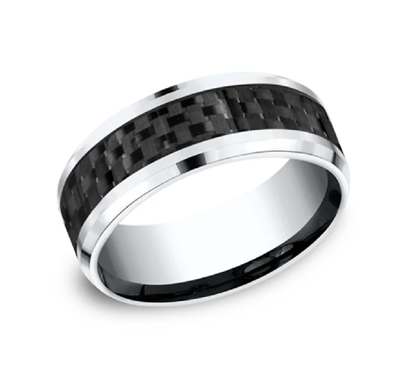 women's double halo engagement rings-Cobalt Chrome And Carbon Fiber 8mm Beveled Polished Finish Wedding Band