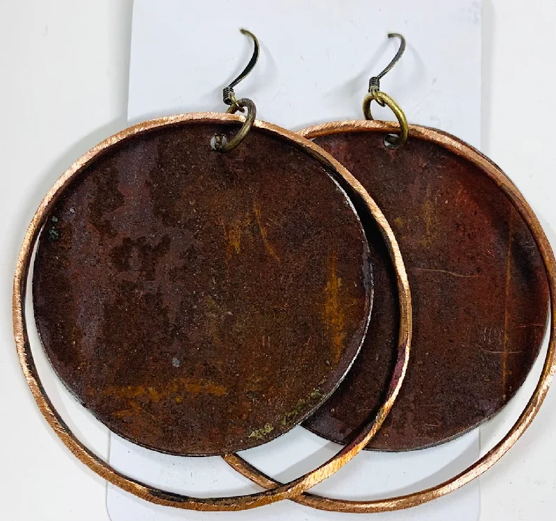 women's climber earrings-Rust and copper hoop feature