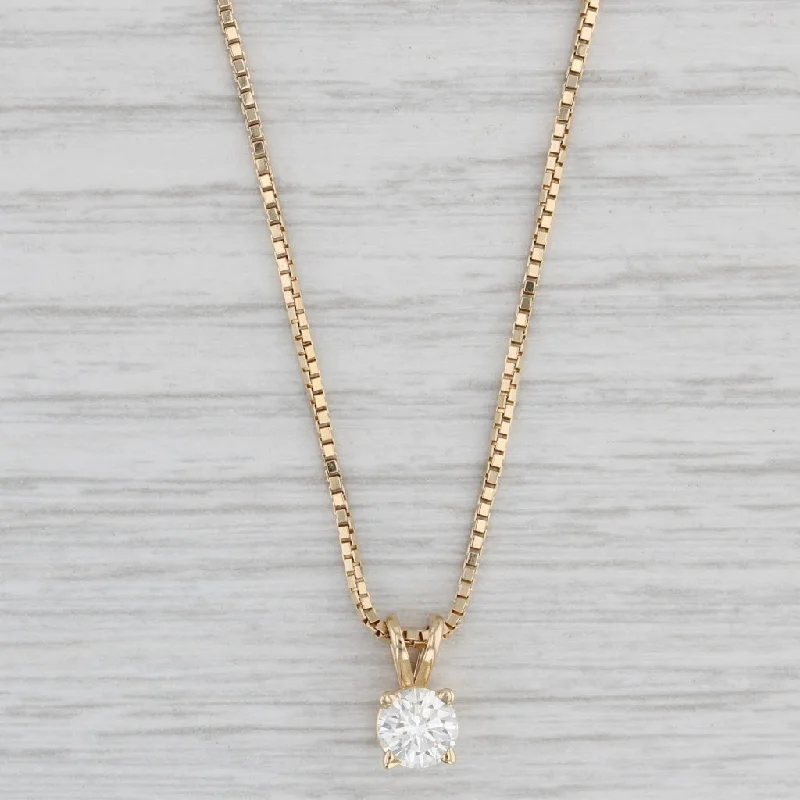 women's mermaid necklaces-0.57ct Round Diamond Solitaire Pendant Necklace 14k Yellow Gold 20.5" Box Chain