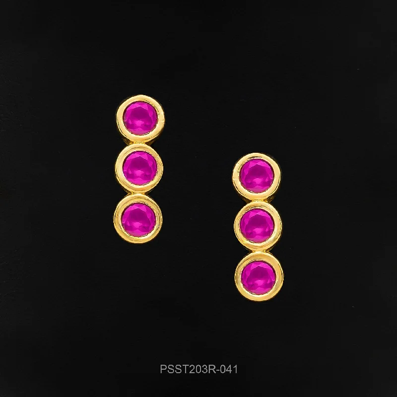 women's two-tone earrings-Stone Earring PSST203R-041